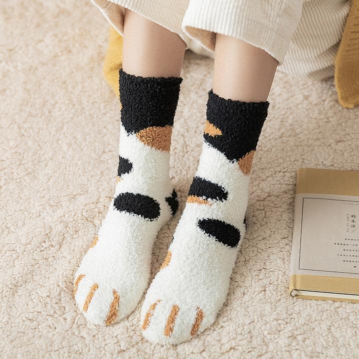 Vikbua™ Kosesokker med kattepoter i myk korallfleece, én størrelse