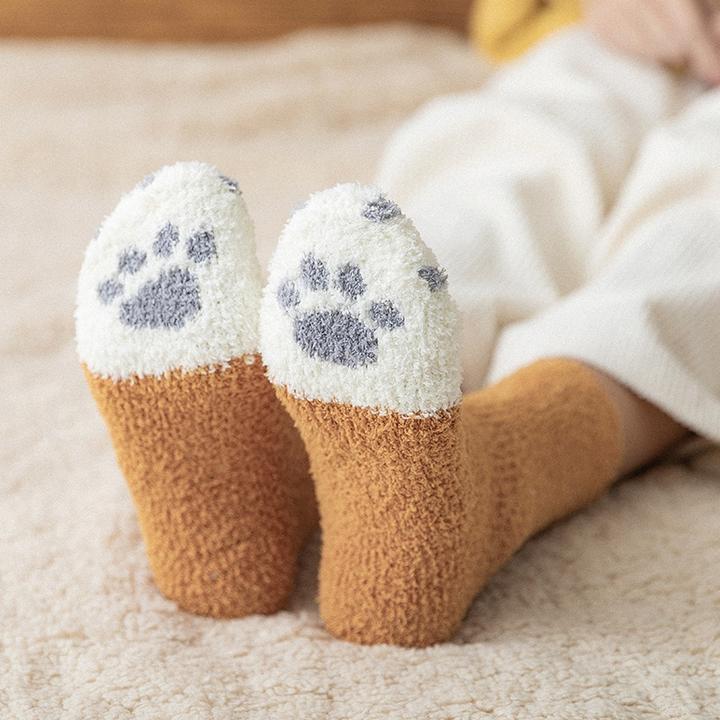 Vikbua™ Kosesokker med kattepoter i myk korallfleece, én størrelse
