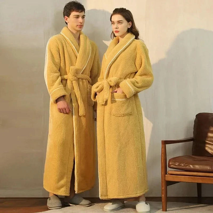Vikbua™ Morgenkåpe i tykk flanellfleece med krage og knytebelte