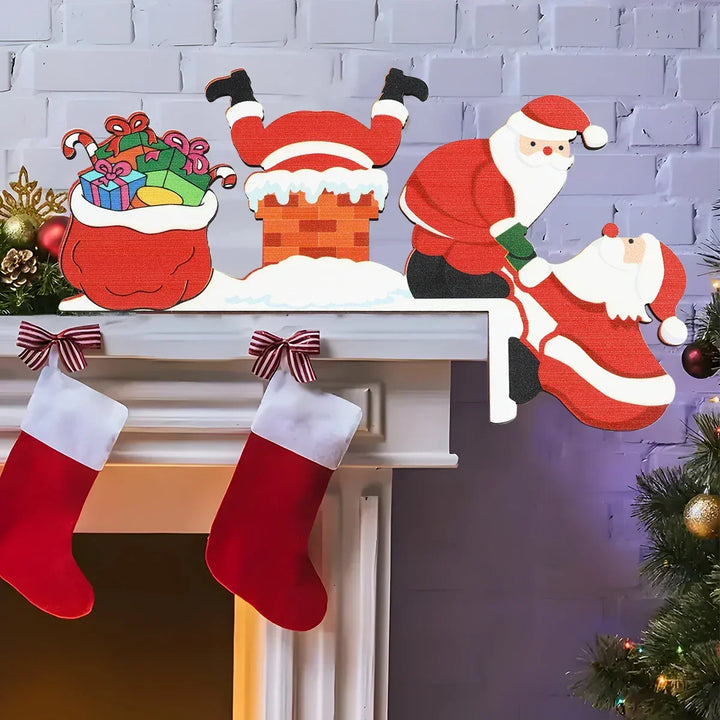 Vikbua™ Julepynt i tre med nisse og snømann til dør og hjørne