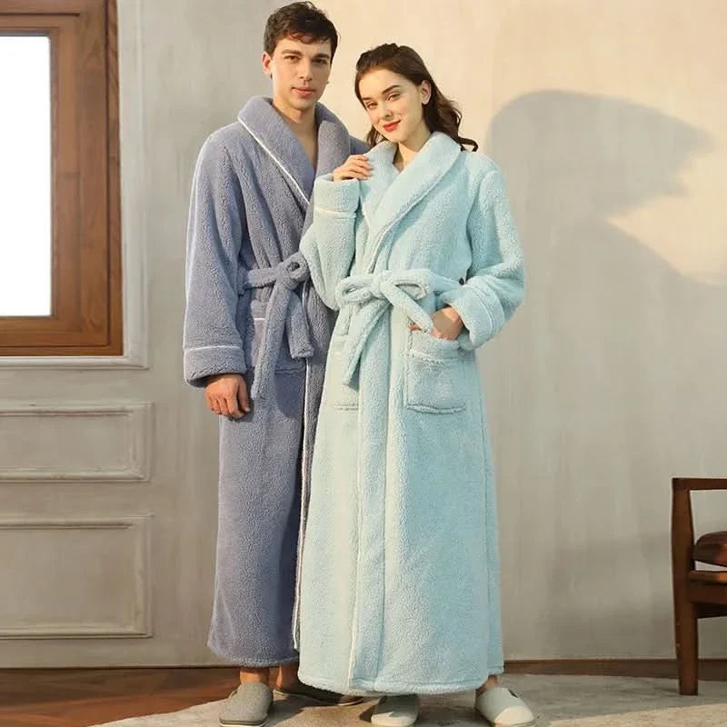 Vikbua™ Morgenkåpe i tykk flanellfleece med krage og knytebelte