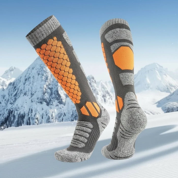 Vikbua™ Lange termosokker i ull til ski med myk polstring
