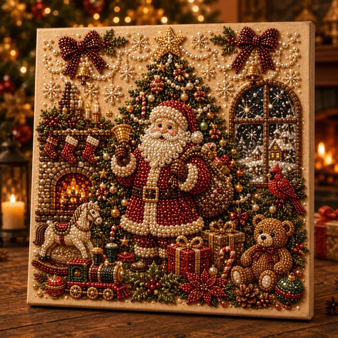 Diamantmaling med nissemotiv og runde perler