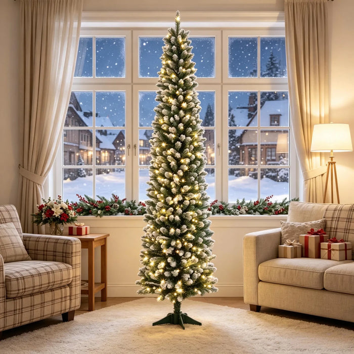 Vikbua Smalt juletre 213 cm med frosttupper og fjernkontroll