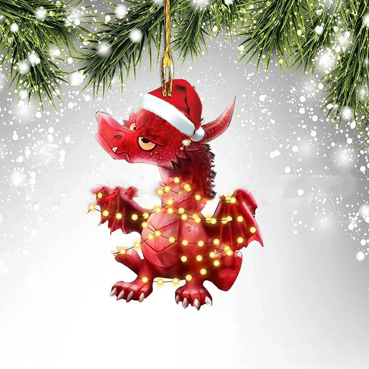 Vikbua™ Juletreheng i akryl med dinosaur og drageegg – 8 cm