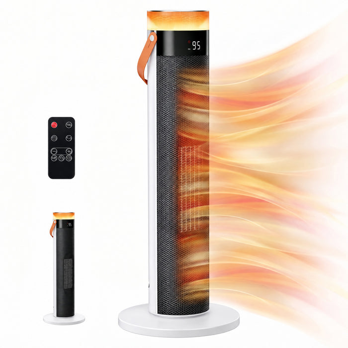Vikbua Hvit tårnovn 1500 W med LED-nattlys og fjernkontroll