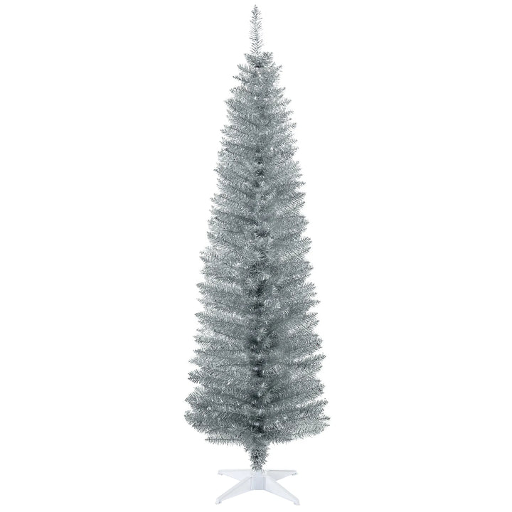 Smalt sølvfarget juletre uten pynt
