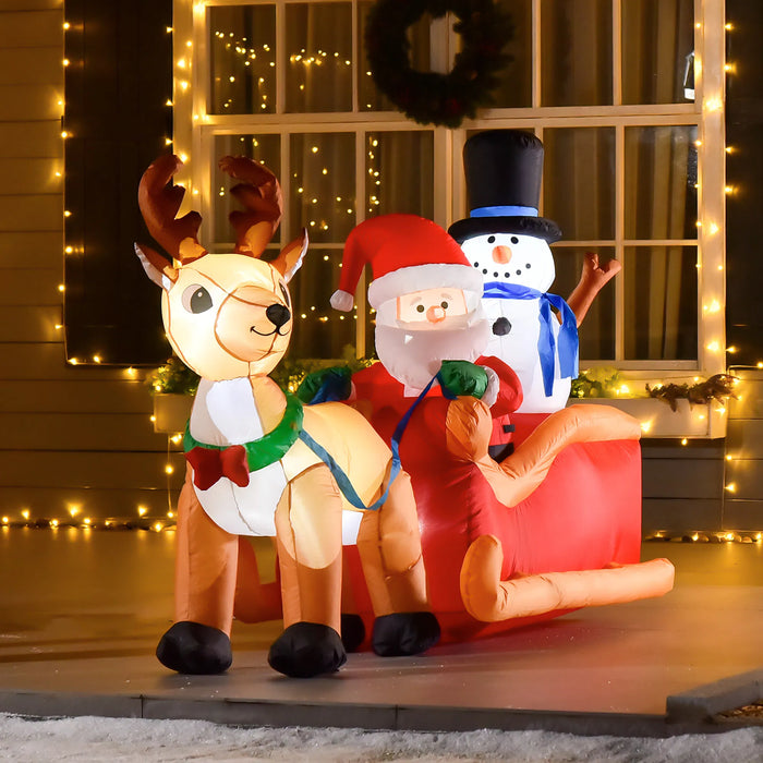 Vikbua Oppblåsbar nisse med reinsdyr og snømann på slede