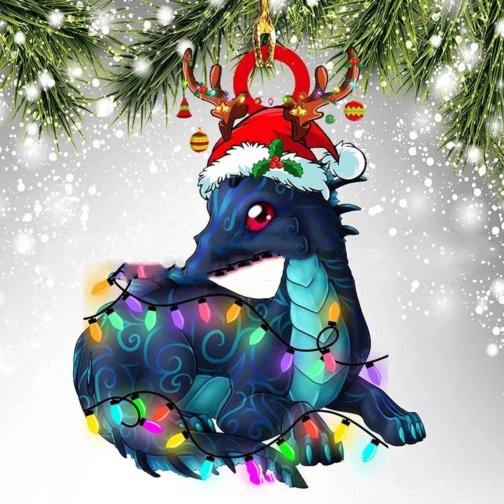 Vikbua™ Juletreheng i akryl med dinosaur og drageegg – 8 cm