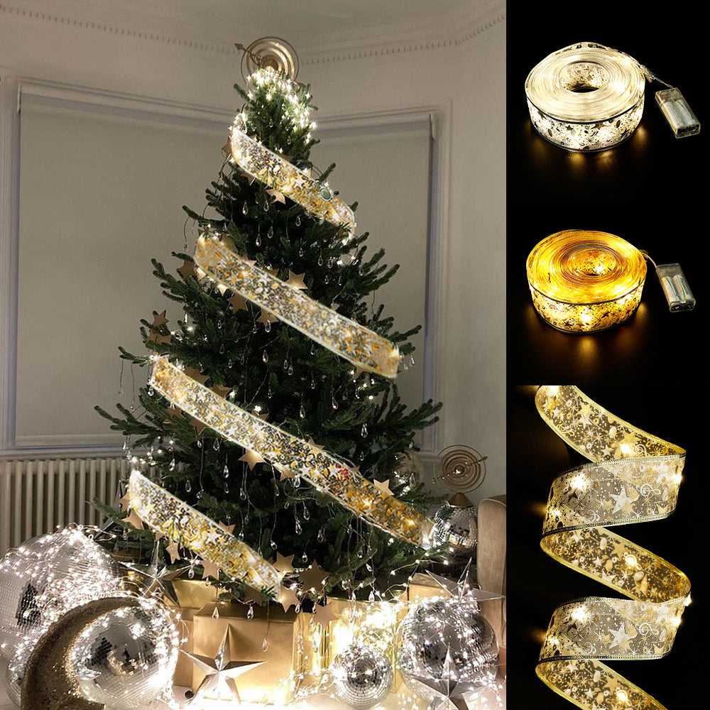 Gullbånd med LED-lys på juletre