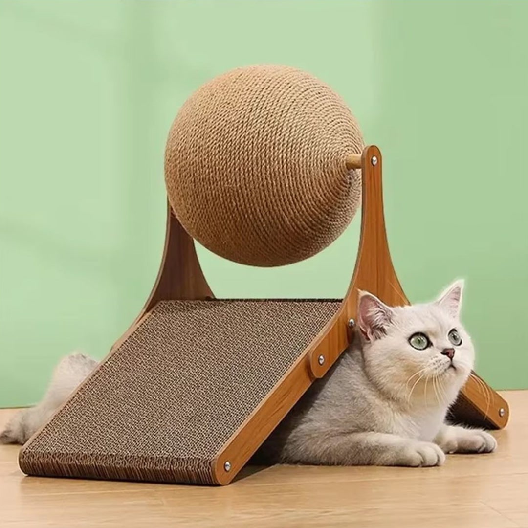Vikbua™ Klorestativ for katt med sisalball og papprampe