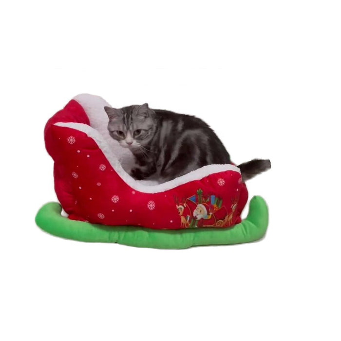 Vikbua™ Julesleden-seng med mykt fløyelsfôr for katt og hund
