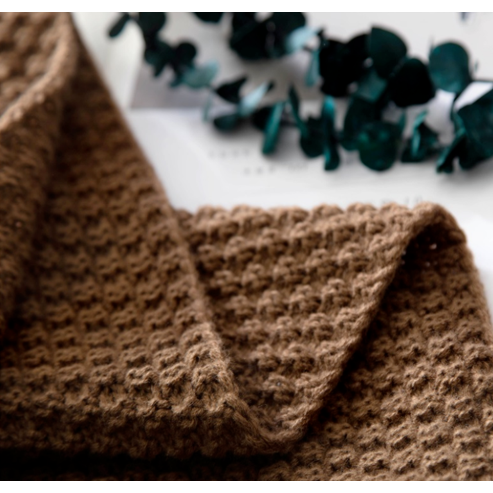 Vikbua™ Vaffelstrikket pledd med pompomdusker til sofaen