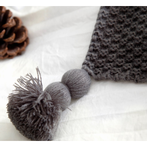 Vikbua™ Vaffelstrikket pledd med pompomdusker til sofaen