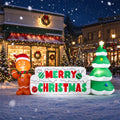 Oppblåsbart Merry Christmas-skilt med pepperkakemann