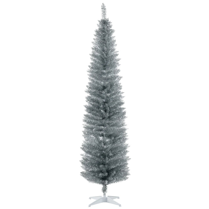 Høyt og smalt sølvfarget juletre