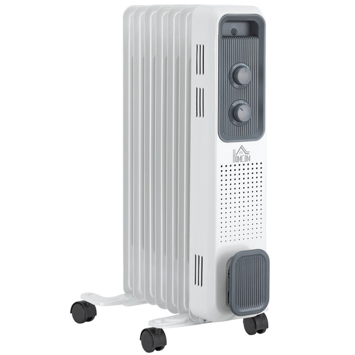 Vikbua Hvit oljefylt radiator 1500 W med 7 ribber og hjul