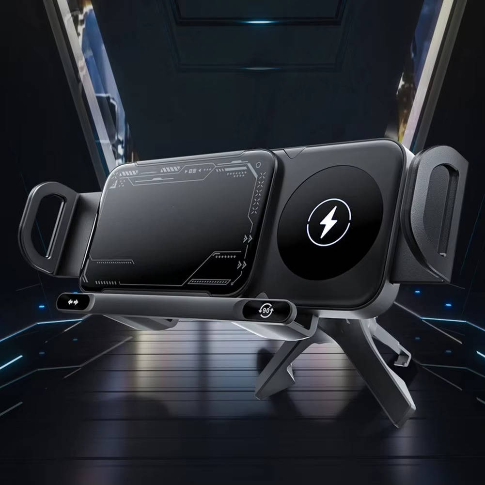 Vikbua™ Trådløs billader med mobilholder, doble spoler og automatisk arm