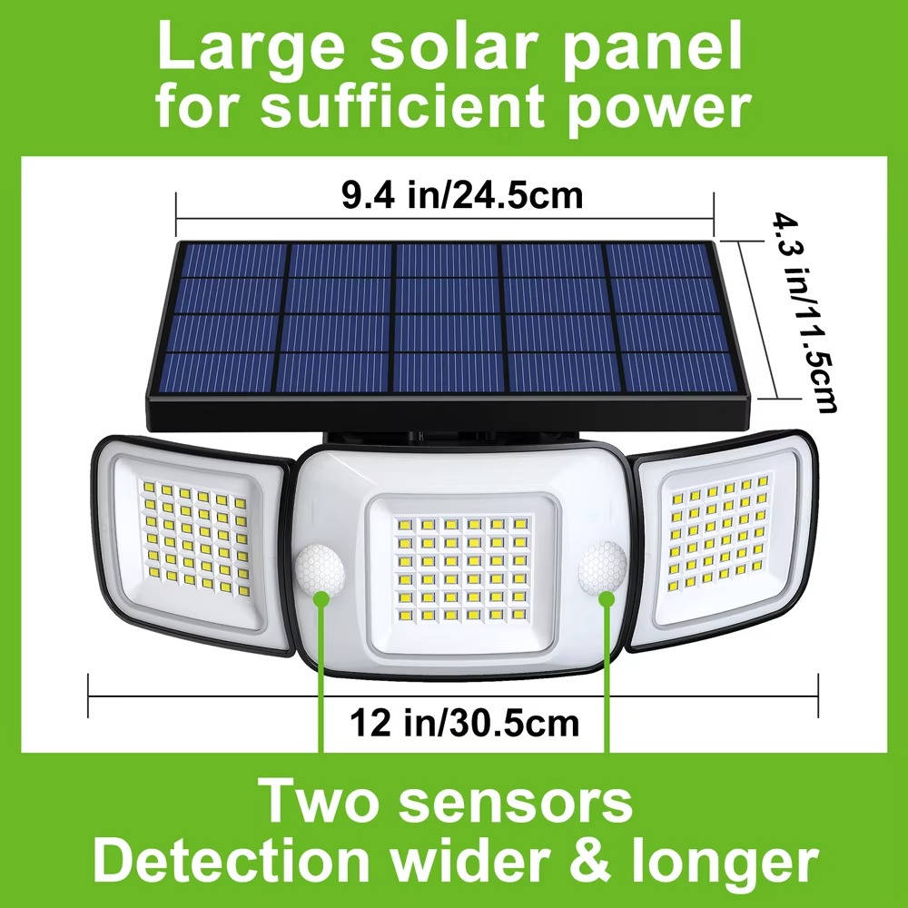 Vikbua™ Soldrevet lyskaster med bevegelsessensor og 3 justerbare lamper