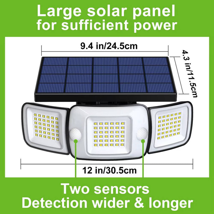 Vikbua™ Soldrevet lyskaster med bevegelsessensor og 3 justerbare lamper