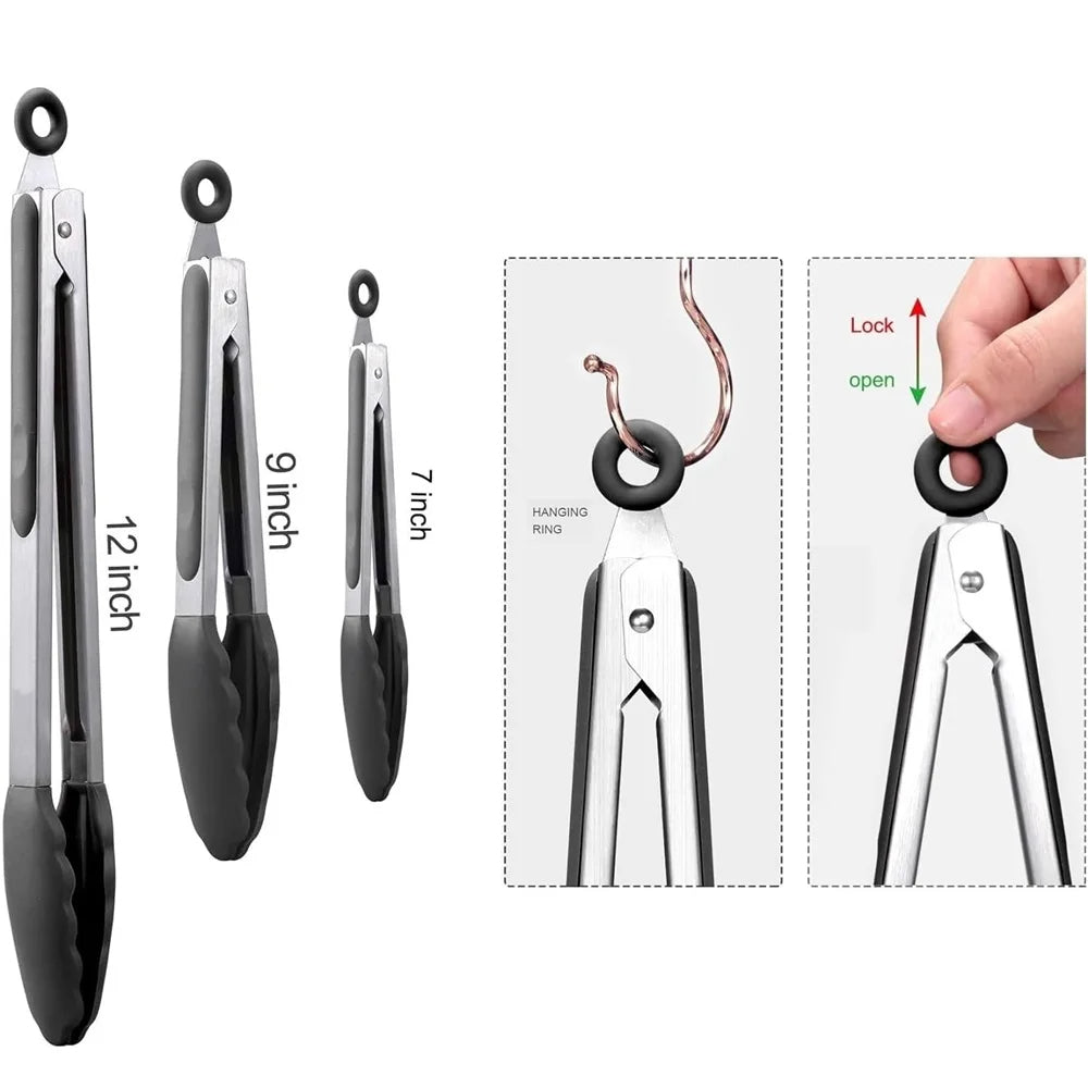 Vikbua™ Kjøkkentenger i silikon, 3 stk. med låsefunksjon