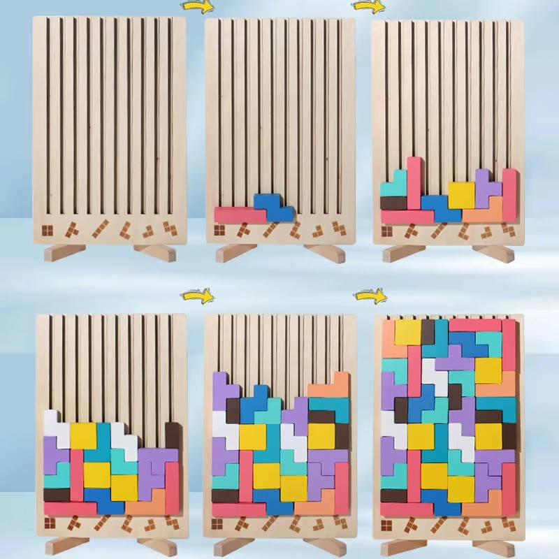 Vikbua™ Montessori trepuslespill med 42 klosser og 10 mønsterkort