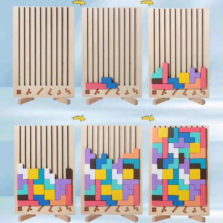 Vikbua™ Montessori trepuslespill med 42 klosser og 10 mønsterkort