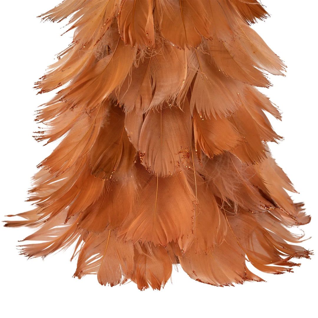 Lite oransje fjærjuletre med glitter