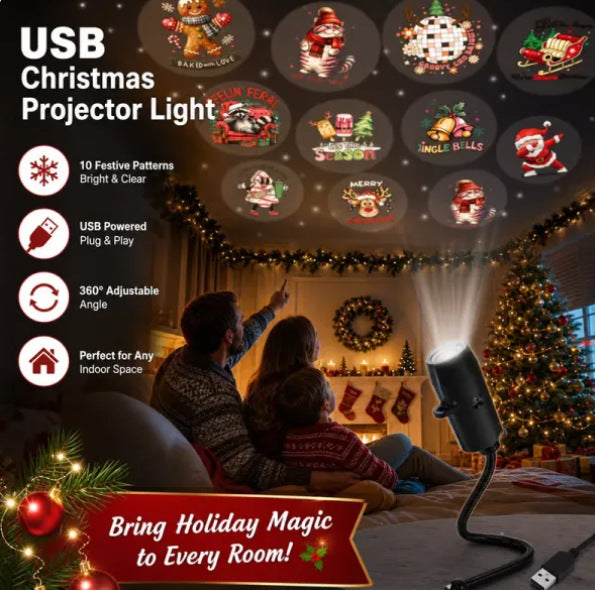 USB-projektor kaster julemotiver på vegg