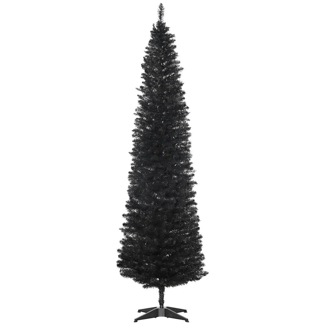 Slankt svart kunstig juletre i stue