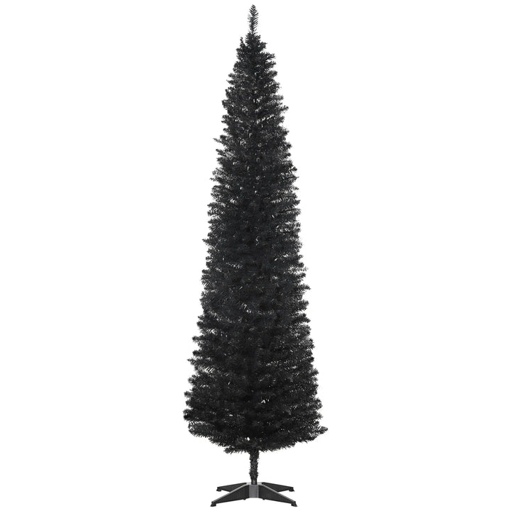 Slankt svart kunstig juletre i stue