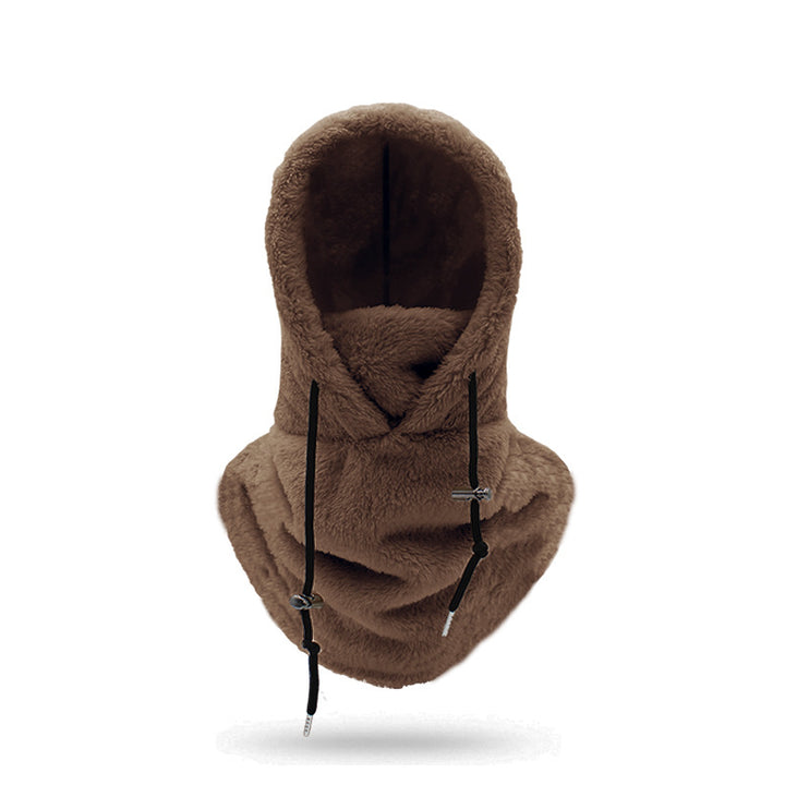 Person med plysjbalaklava i beige