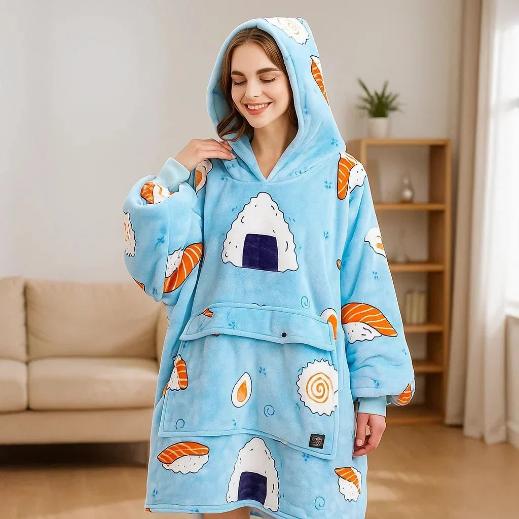 Vikbua™ Varmehoodie med USB-varme i myk flanell og lomme foran