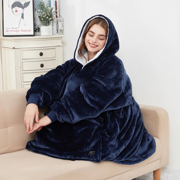 Vikbua™ Varmehoodie med USB-varme i myk flanell og lomme foran