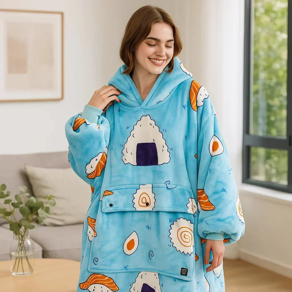 Vikbua™ Varmehoodie med USB-varme i myk flanell og lomme foran