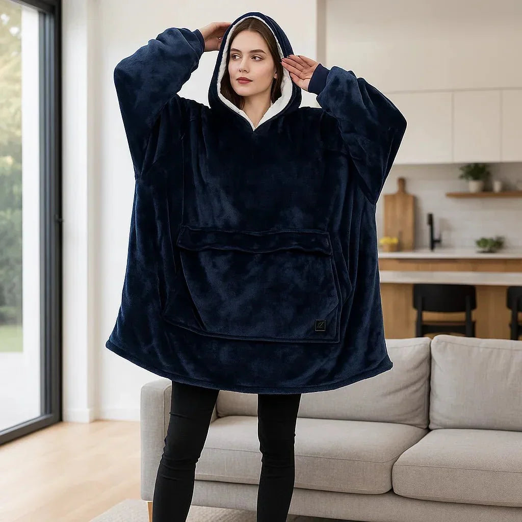 Vikbua™ Varmehoodie med USB-varme i myk flanell og lomme foran