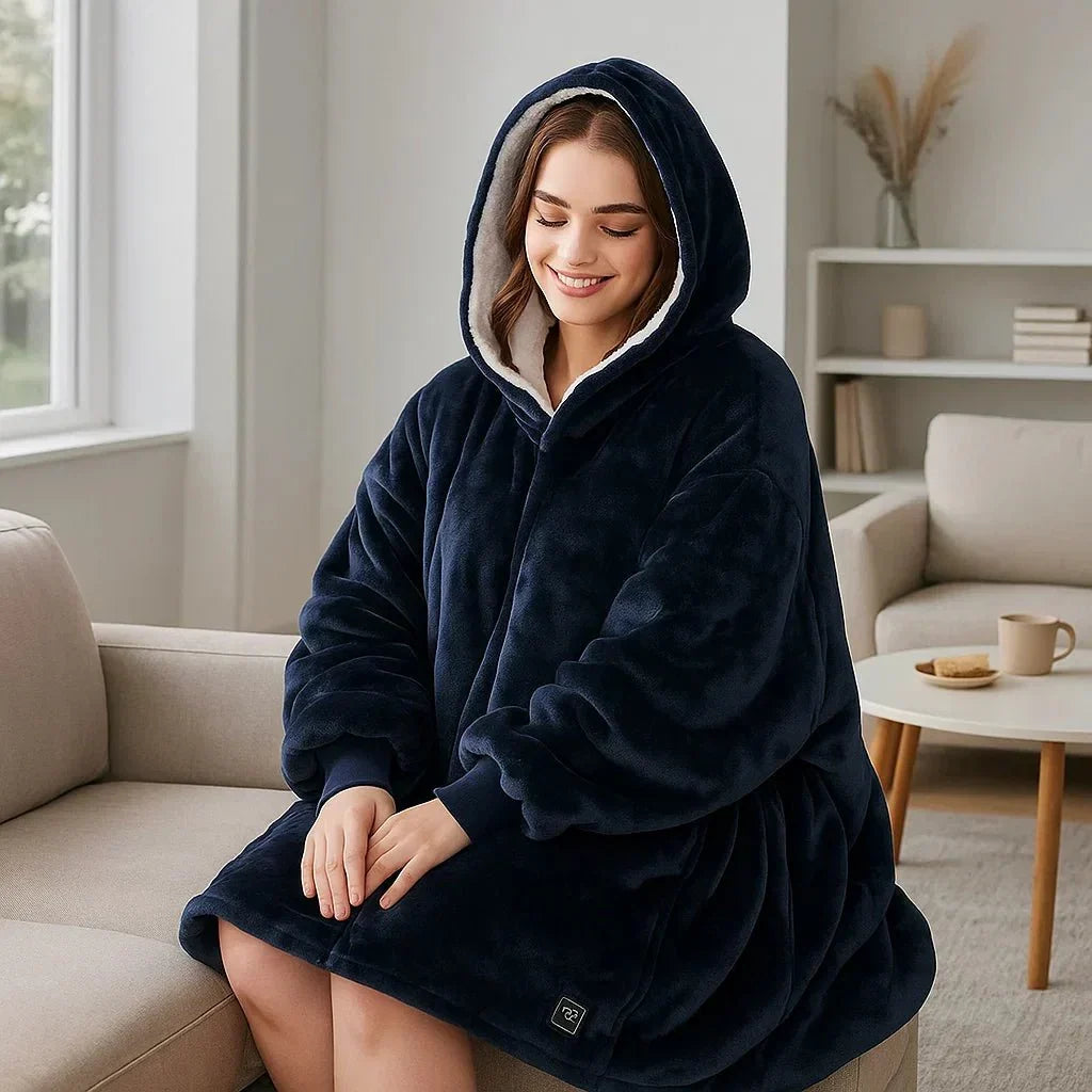 Vikbua™ Varmehoodie med USB-varme i myk flanell og lomme foran