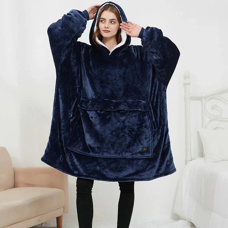 Vikbua™ Varmehoodie med USB-varme i myk flanell og lomme foran