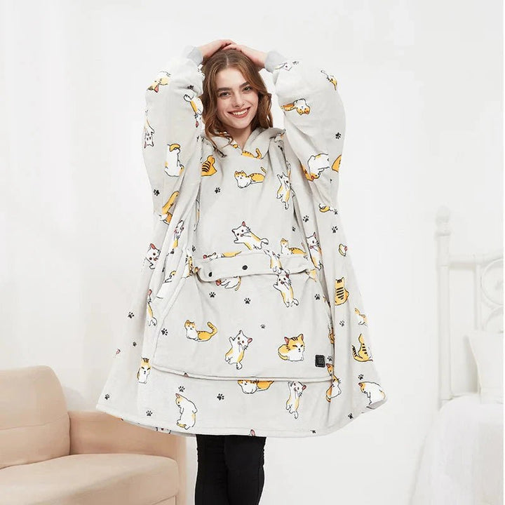 Vikbua™ Varmehoodie med USB-varme i myk flanell og lomme foran