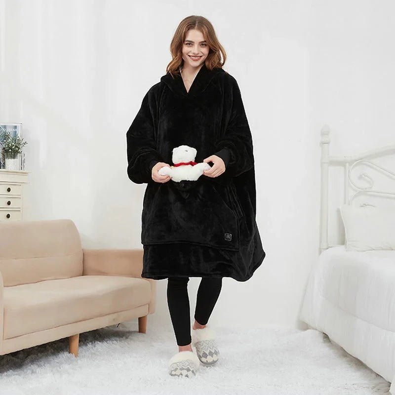 Vikbua™ Varmehoodie med USB-varme i myk flanell og lomme foran