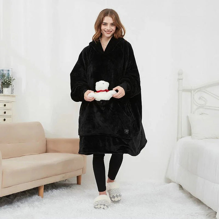 Vikbua™ Varmehoodie med USB-varme i myk flanell og lomme foran