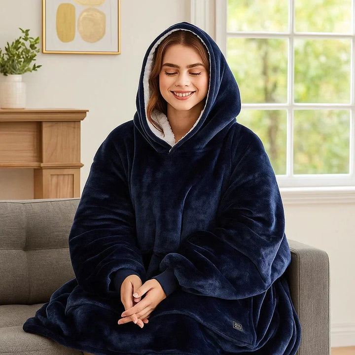 Vikbua™ Varmehoodie med USB-varme i myk flanell og lomme foran