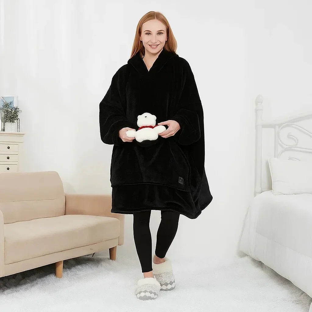 Vikbua™ Varmehoodie med USB-varme i myk flanell og lomme foran