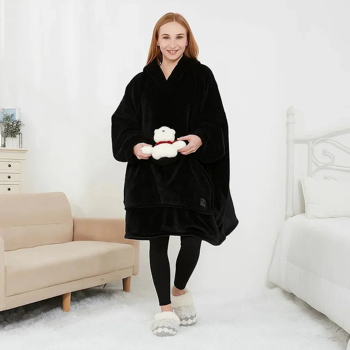 Vikbua™ Varmehoodie med USB-varme i myk flanell og lomme foran