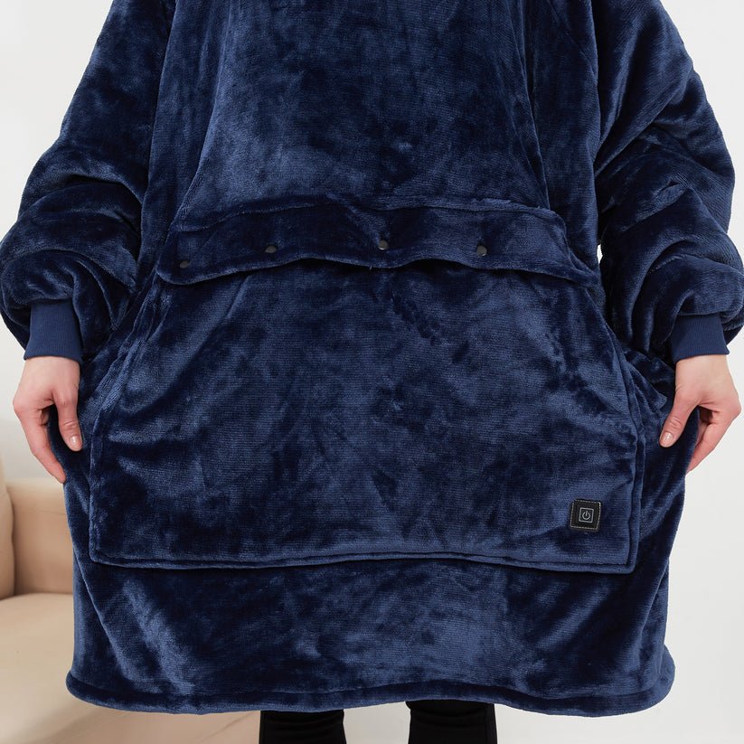 Vikbua™ Varmehoodie med USB-varme i myk flanell og lomme foran