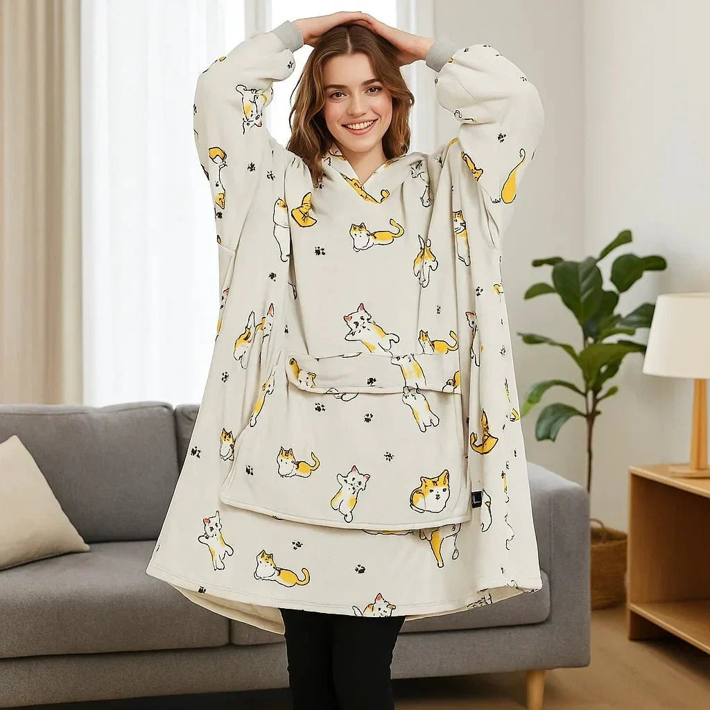 Vikbua™ Varmehoodie med USB-varme i myk flanell og lomme foran