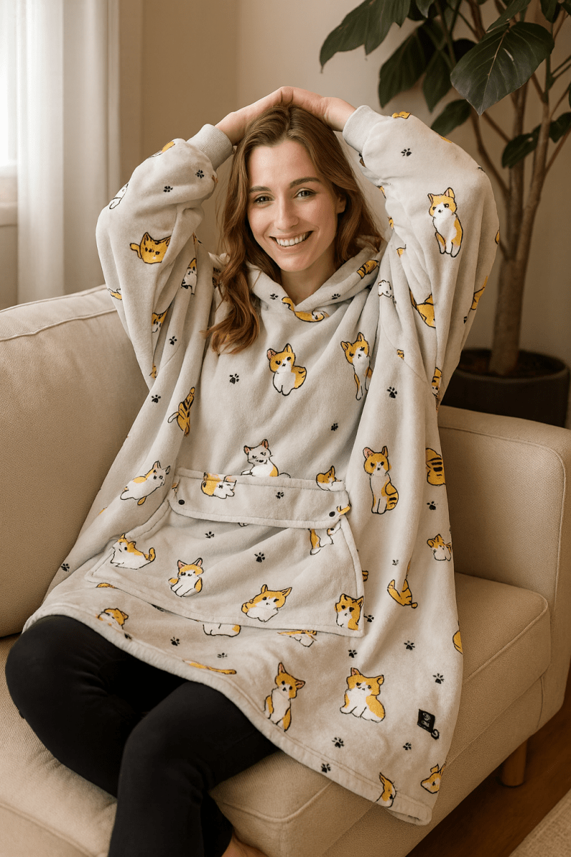 Vikbua™ Varmehoodie med USB-varme i myk flanell og lomme foran