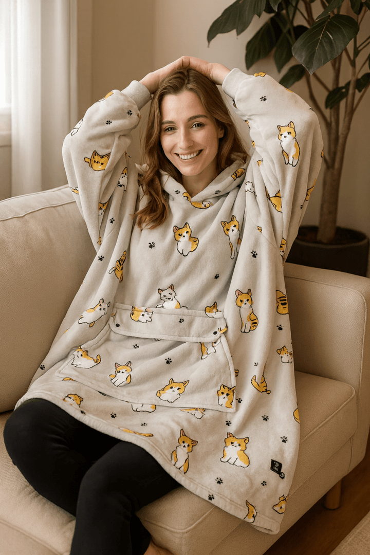 Vikbua™ Varmehoodie med USB-varme i myk flanell og lomme foran