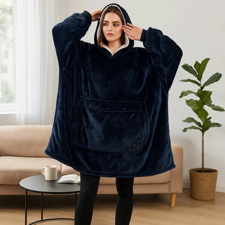Vikbua™ Varmehoodie med USB-varme i myk flanell og lomme foran