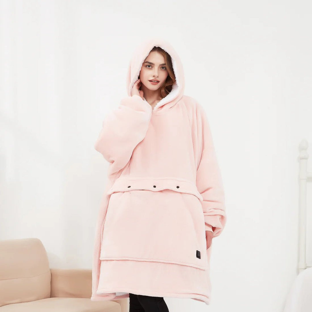 Vikbua™ Varmehoodie med USB-varme i myk flanell og lomme foran